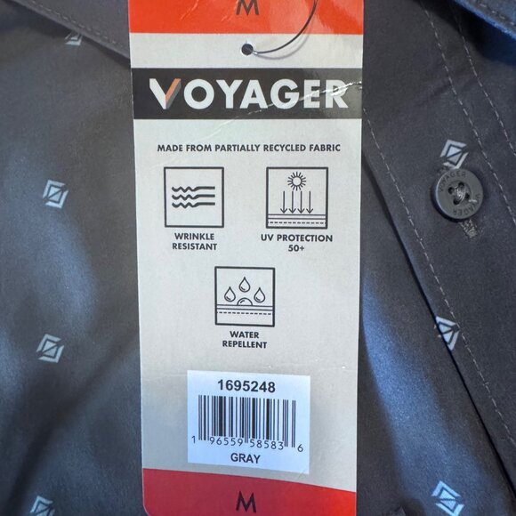 Voyager Mens Medium Short Sleeve Button-Up Shirt Gray Patterned  Grey Med M - Picture 9 of 9
